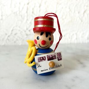 Vintage Steinbach Wooden Christmas Ornament French Horn Band Member Postcard